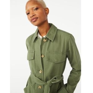 Free Assembly Women's Button Front Belted Utility Jacket- Standard and Plus Size